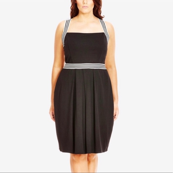 City Chic Dresses & Skirts - City Chic Black Fit & Flare Dress w Striped Straps